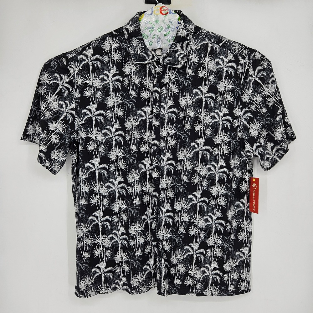 Hallstatt Shirt Mens XXL‎ Floral Black Hawaiian Camp All Over Print Button Up